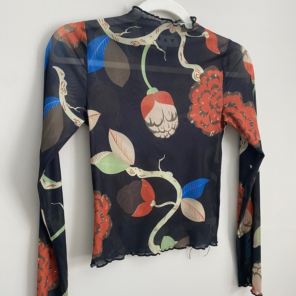 Sheer Black Floral Mesh Long-Sleeve Top - Picture 4 of 7
